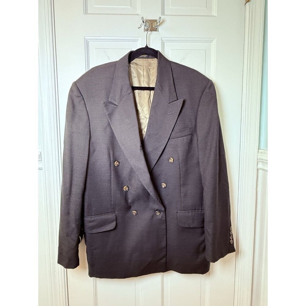 Oscar De La Renta Double Breasted Men’s Brown Black Houndstooth Blazer Size 43R